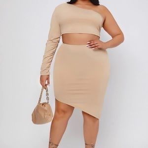 One Shoulder Crop Tee With Asymmetrical Skirt Set